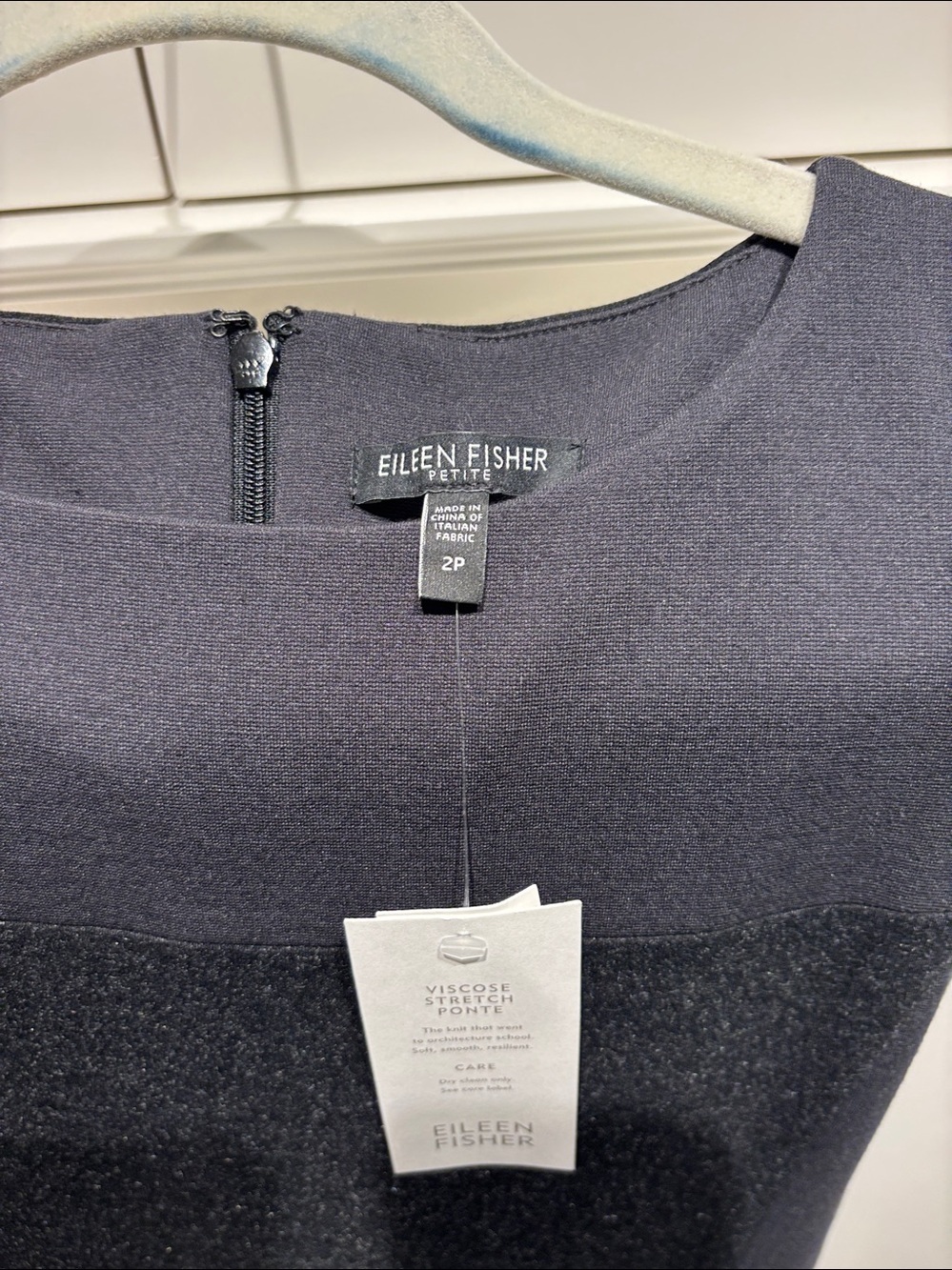 Eileen Fisher Black and Charcoal Sleeveless Pencil Dress - Picture 2 of 5